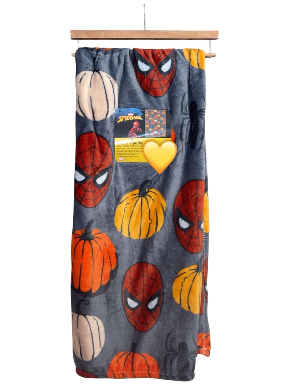 Spiderman Plush Throw Blanket in Gray with Red & Orange Pumpkin Motif